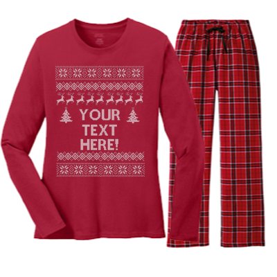 Custom Personalized Ugly Christmas Sweater Family Women's Long Sleeve Flannel Pajama Set 