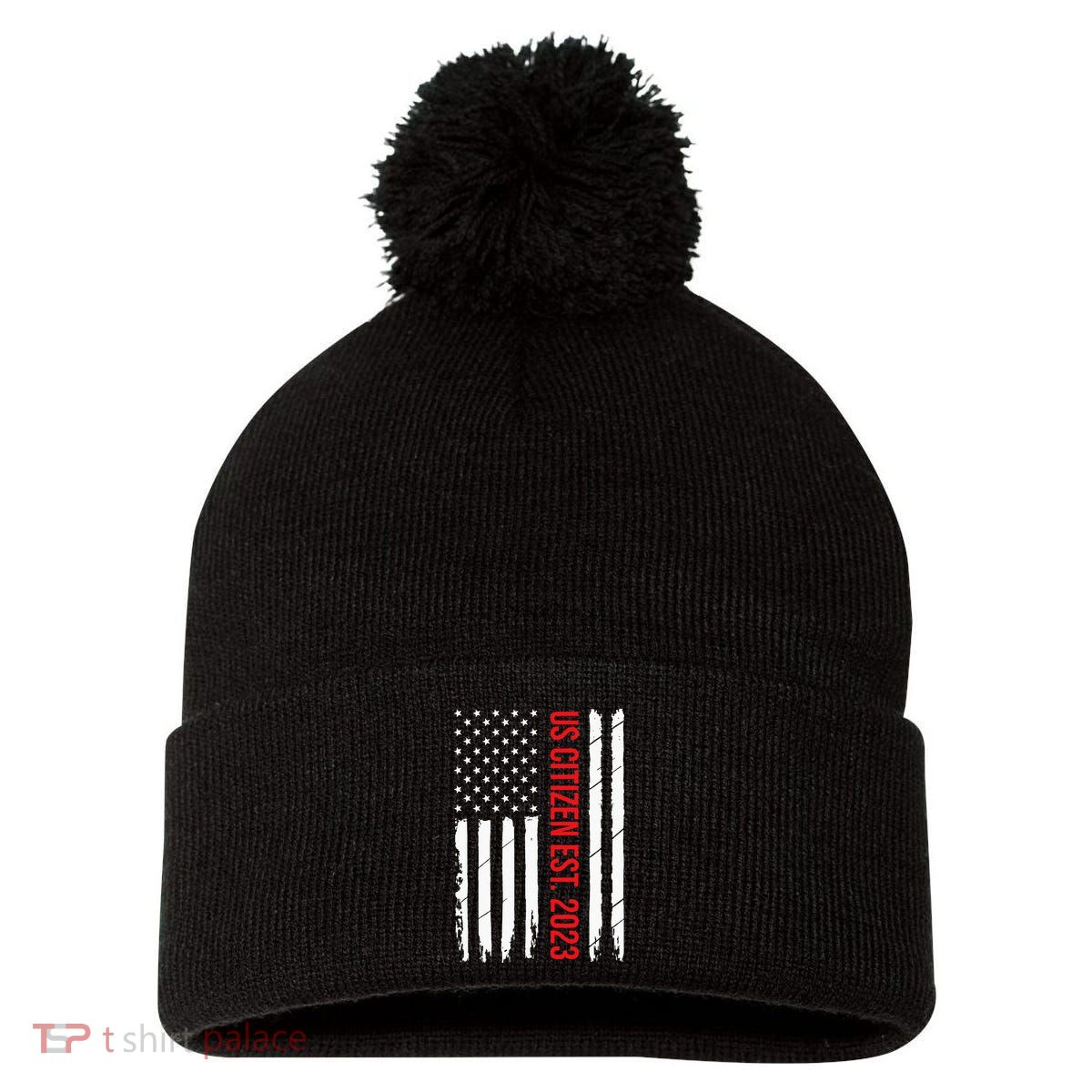 US Citizenship Decoration American New USA Citizen Pom Pom 12in Knit Beanie
