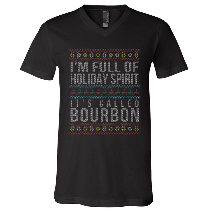 Ugly Christmas Drinking Funny Bourbon Holiday Party V-Neck T-Shirt