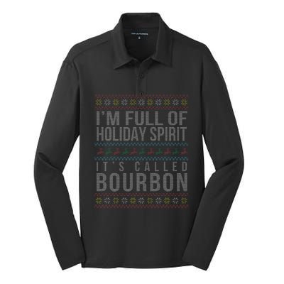 Ugly Christmas Drinking Funny Bourbon Holiday Party Silk Touch Performance Long Sleeve Polo