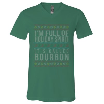 Ugly Christmas Drinking Funny Bourbon Holiday Party V-Neck T-Shirt