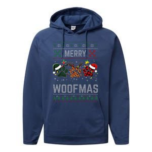 Ugly Christmas Dog Paw Print Winter Season Dog Lover Women Performance Fleece Hoodie