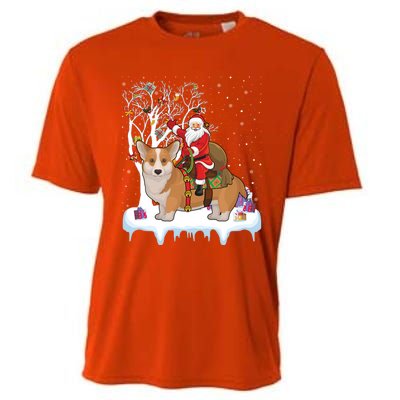 Ugly Corgi Dog Xmas Gift Funny Santa Riding Corgi Christmas Gift Cooling Performance Crew T-Shirt