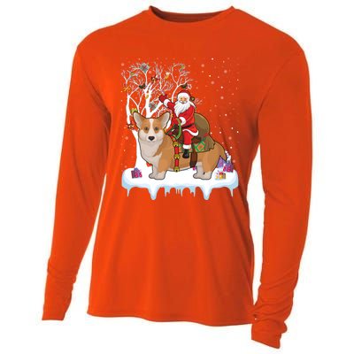 Ugly Corgi Dog Xmas Gift Funny Santa Riding Corgi Christmas Gift Cooling Performance Long Sleeve Crew