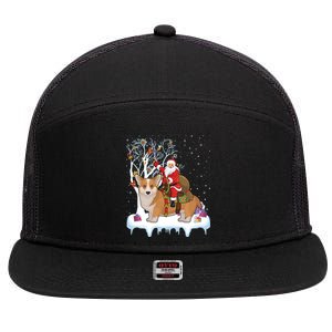 Ugly Corgi Dog Xmas Gift Funny Santa Riding Corgi Christmas Gift 7 Panel Mesh Trucker Snapback Hat