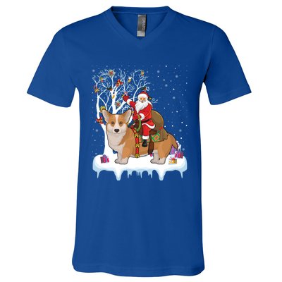 Ugly Corgi Dog Xmas Gift Funny Santa Riding Corgi Christmas Gift V-Neck T-Shirt