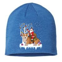 Ugly Corgi Dog Xmas Gift Funny Santa Riding Corgi Christmas Gift Sustainable Beanie