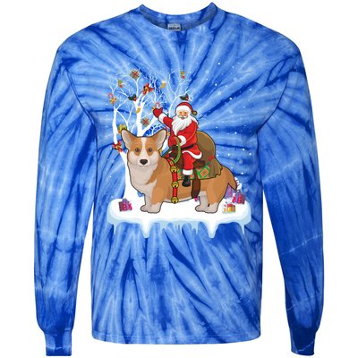 Ugly Corgi Dog Xmas Gift Funny Santa Riding Corgi Christmas Gift Tie-Dye Long Sleeve Shirt