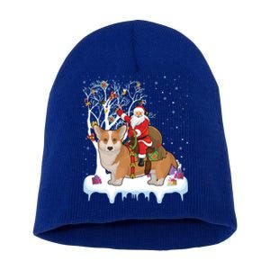 Ugly Corgi Dog Xmas Gift Funny Santa Riding Corgi Christmas Gift Short Acrylic Beanie