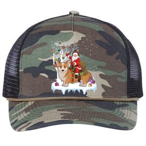 Ugly Corgi Dog Xmas Gift Funny Santa Riding Corgi Christmas Gift Retro Rope Trucker Hat Cap