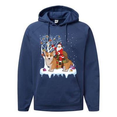 Ugly Corgi Dog Xmas Gift Funny Santa Riding Corgi Christmas Gift Performance Fleece Hoodie