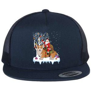 Ugly Corgi Dog Xmas Gift Funny Santa Riding Corgi Christmas Gift Flat Bill Trucker Hat