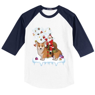 Ugly Corgi Dog Xmas Gift Funny Santa Riding Corgi Christmas Gift Baseball Sleeve Shirt