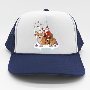 Ugly Corgi Dog Xmas Gift Funny Santa Riding Corgi Christmas Gift Trucker Hat