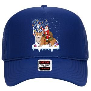 Ugly Corgi Dog Xmas Gift Funny Santa Riding Corgi Christmas Gift High Crown Mesh Back Trucker Hat