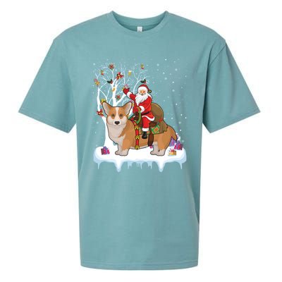 Ugly Corgi Dog Xmas Gift Funny Santa Riding Corgi Christmas Gift Sueded Cloud Jersey T-Shirt