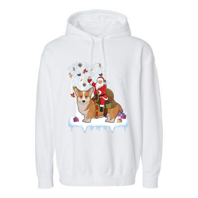 Ugly Corgi Dog Xmas Gift Funny Santa Riding Corgi Christmas Gift Garment-Dyed Fleece Hoodie