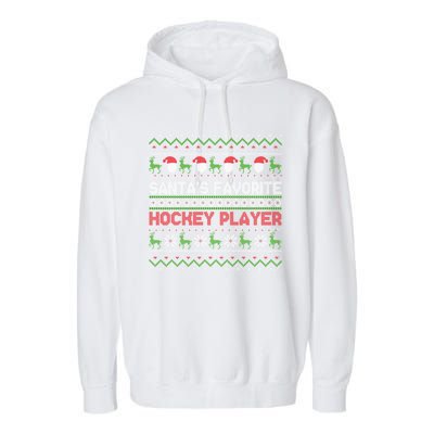 Ugly Christmas Design Funny SantaS Favorite Hockey Player Great Gift Garment-Dyed Fleece Hoodie