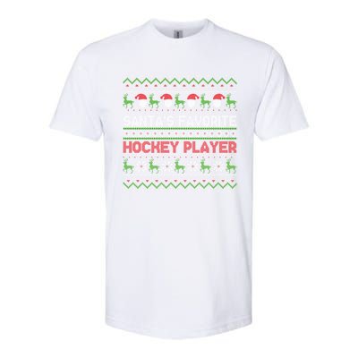 Ugly Christmas Design Funny SantaS Favorite Hockey Player Great Gift Softstyle CVC T-Shirt