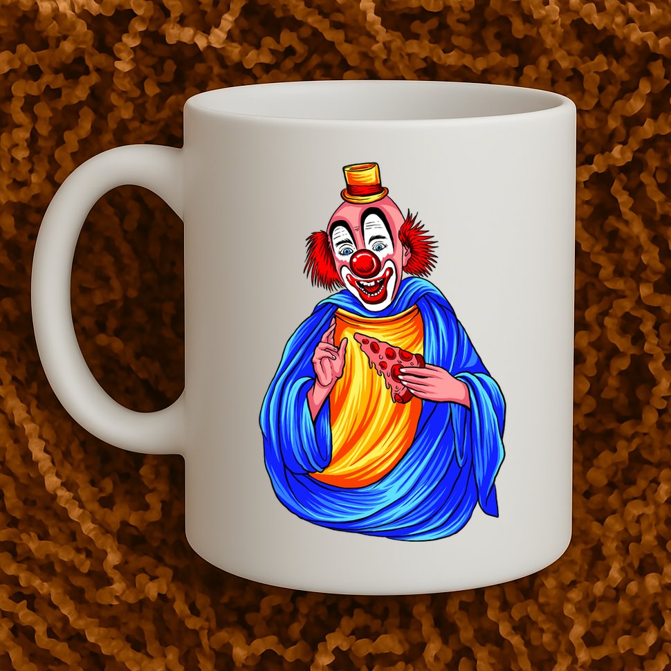 Ugly Clown Eating Pizza Mug