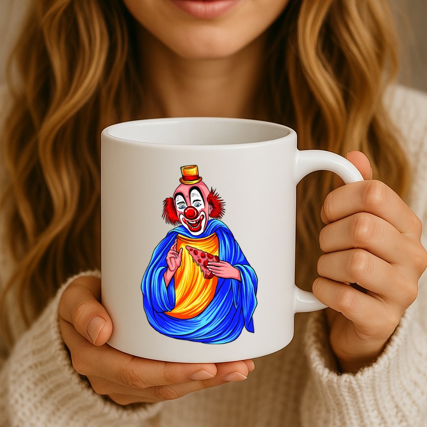 Ugly Clown Eating Pizza Mug