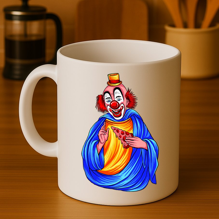 Ugly Clown Eating Pizza Mug