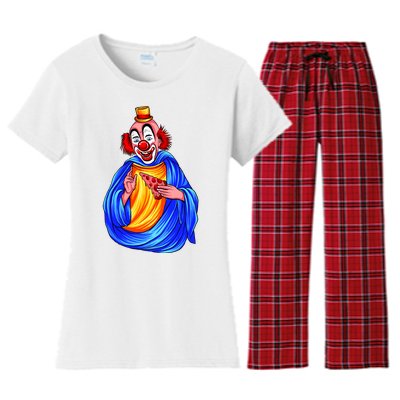 Ugly Clown Eating Pizza Women's Flannel Pajama Set