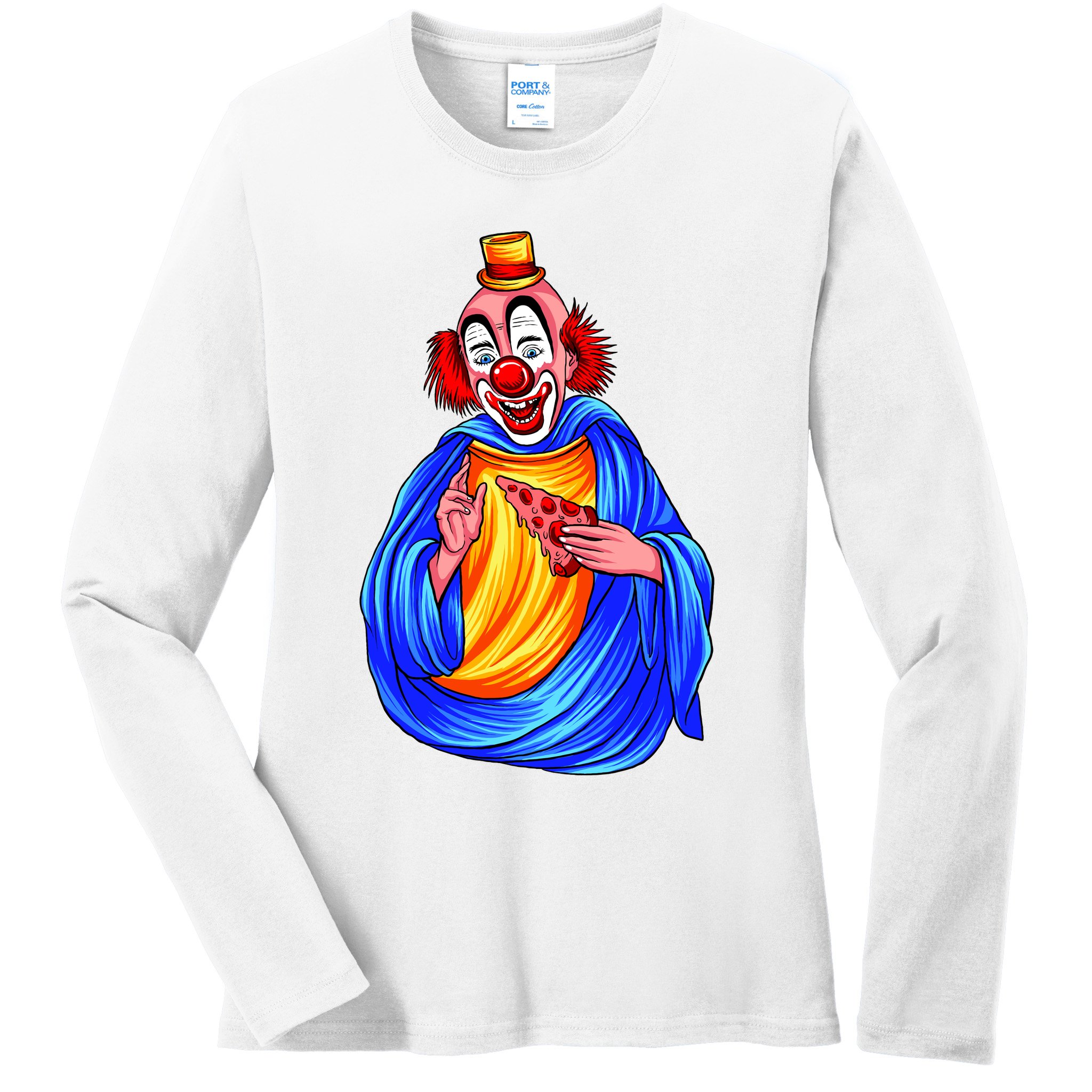 Ugly Clown Eating Pizza Ladies Long Sleeve Shirt