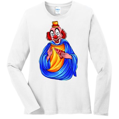 Ugly Clown Eating Pizza Ladies Long Sleeve Shirt