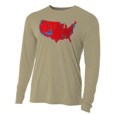 Usa County Election Map Patriotic Red And Blue Map Cooling Performance Long Sleeve Crew