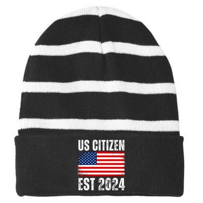 Us Citizen Est 2024 Striped Beanie with Solid Band