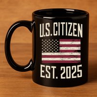 US Citizen Est 2025 Immigrant American Flag Citizenship 11oz C Handle Ceramic Mug