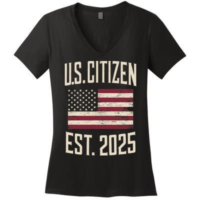 US Citizen Est 2025 Immigrant American Flag Citizenship Women's V-Neck T-Shirt