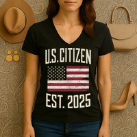 US Citizen Est 2025 Immigrant American Flag Citizenship Women's V-Neck T-Shirt