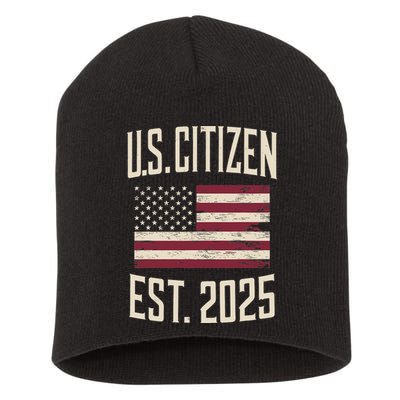 US Citizen Est 2025 Immigrant American Flag Citizenship Short Acrylic Beanie