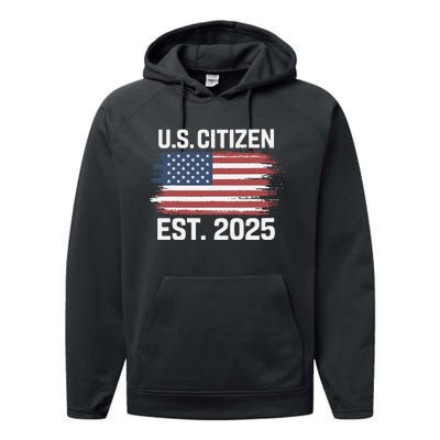 Us Citizen Est 2025 Immigrant American Flag Citizenship Performance Fleece Hoodie