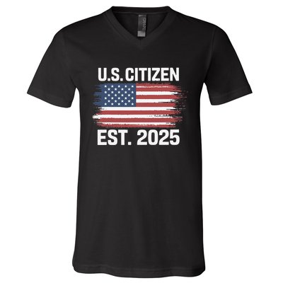 Us Citizen Est 2025 Immigrant American Flag Citizenship V-Neck T-Shirt