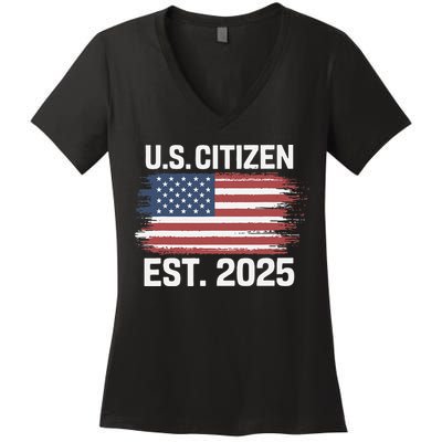 Us Citizen Est 2025 Immigrant American Flag Citizenship Women's V-Neck T-Shirt