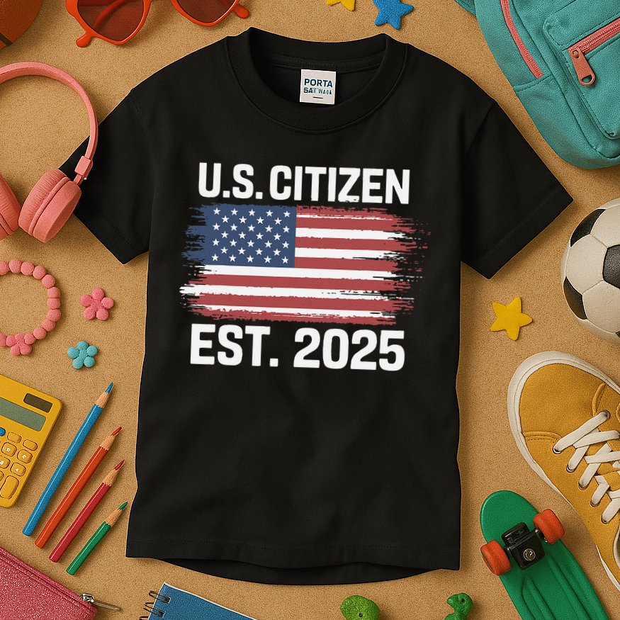 Us Citizen Est 2025 Immigrant American Flag Citizenship Kids T-Shirt
