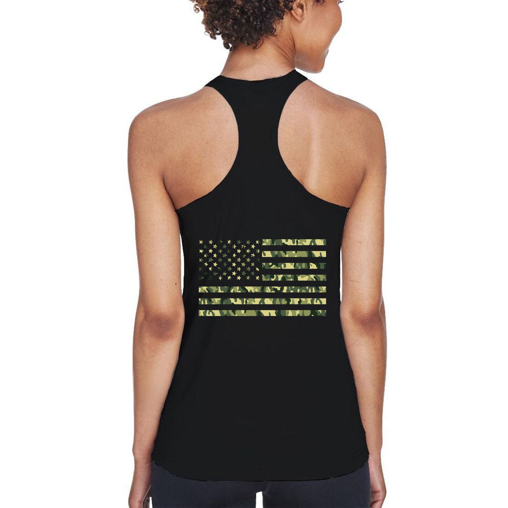 USA Camo Flag United States Of America Army Military Front & Back Womens Tank Top