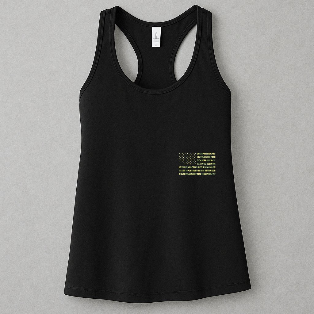 USA Camo Flag United States Of America Army Military Front & Back Womens Tank Top