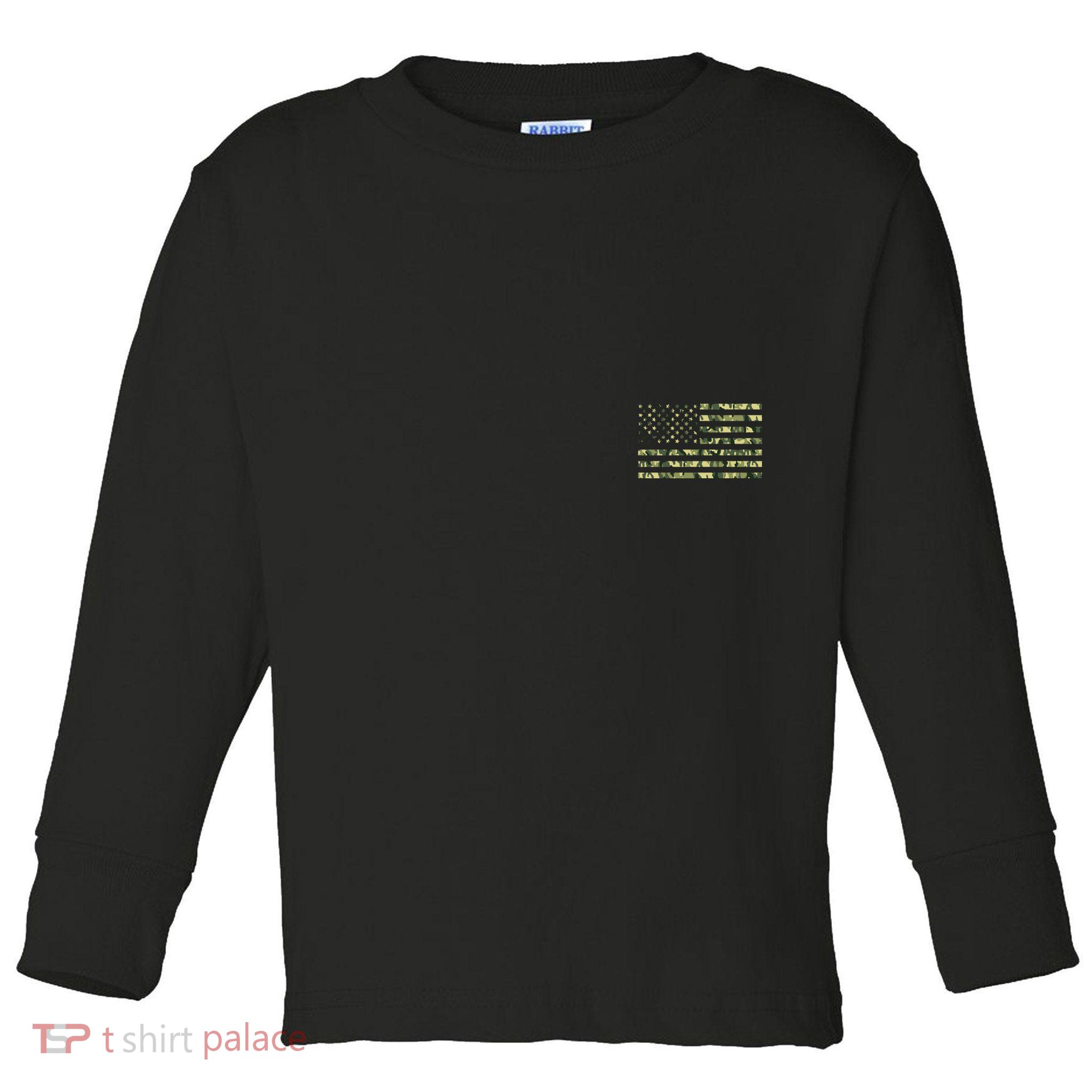 USA Camo Flag United States Of America Army Military Front & Back Toddler Long Sleeve Shirt
