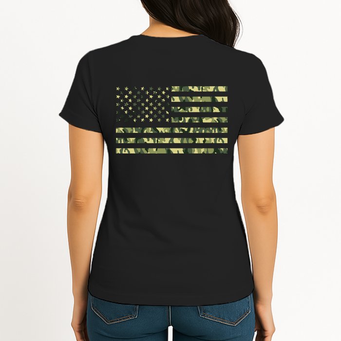 USA Camo Flag United States Of America Army Military Front & Back Womens T-Shirt