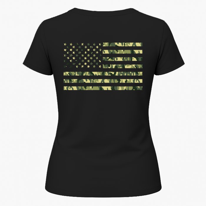 USA Camo Flag United States Of America Army Military Front & Back Womens T-Shirt