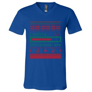 Ugly Christmas Funny Computer Geeky Loading Holiday Party Funny Gift V-Neck T-Shirt