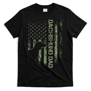 Usa Camo Flag Proud Dachshund Dad Wiener Silhouette T-Shirt