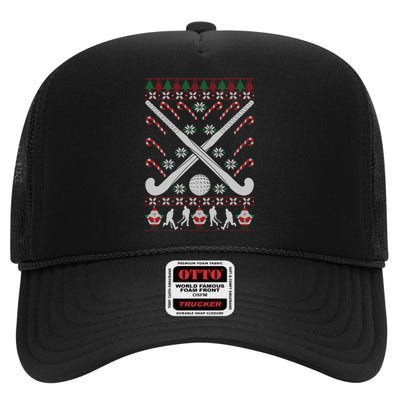 Ugly Christmas Funny Holiday Xmas Gift Field Hockey High Crown Mesh Back Trucker Hat