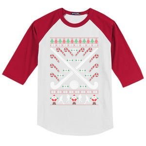 Ugly Christmas Funny Holiday Xmas Gift Field Hockey Kids Colorblock Raglan Jersey