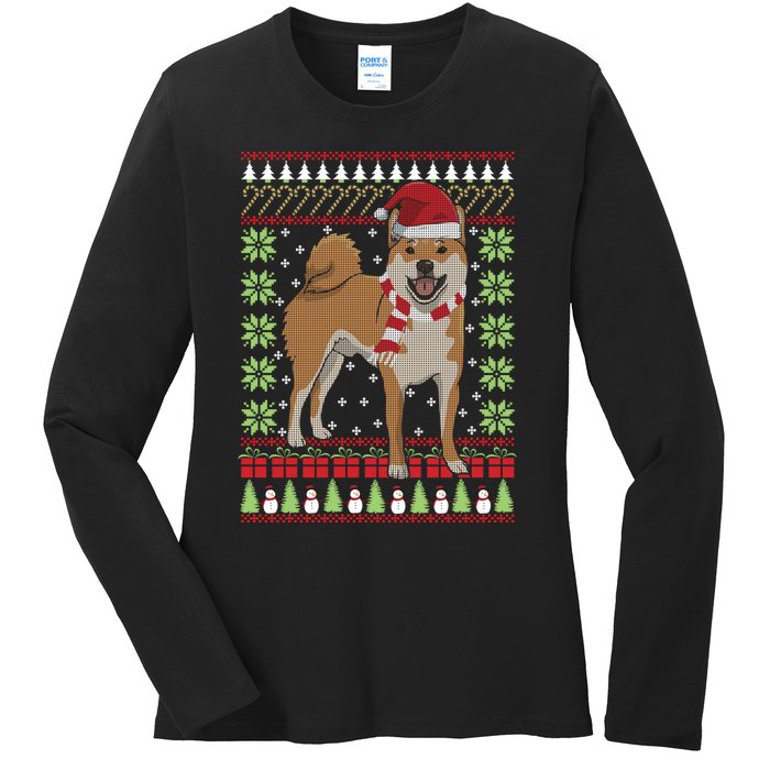 Ugly Christmas Funny Holiday Dog Lover Xmas Gift Ladies Long Sleeve Shirt