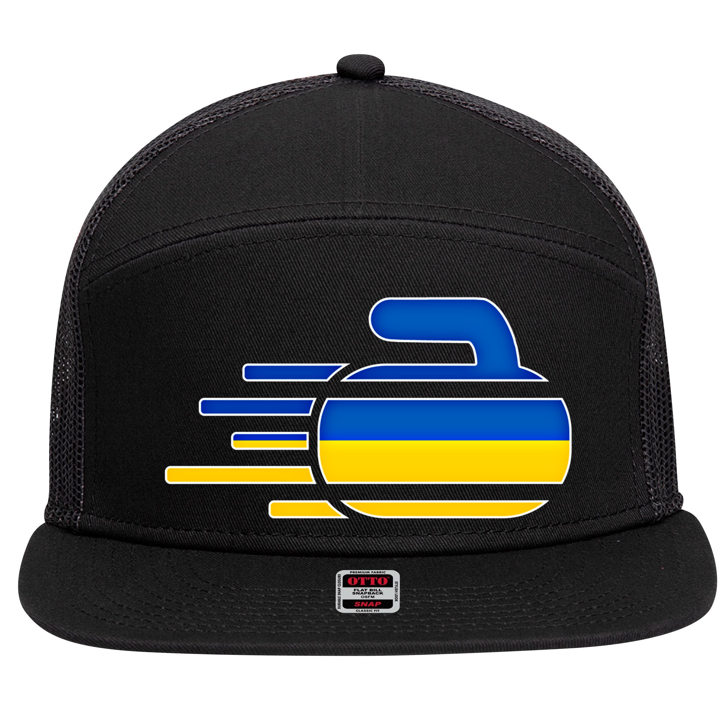 Ukraine Curling Fans Jersey Ukrainian Curlers Winter Sports Meaningful Gift 7 Panel Mesh Trucker Snapback Hat